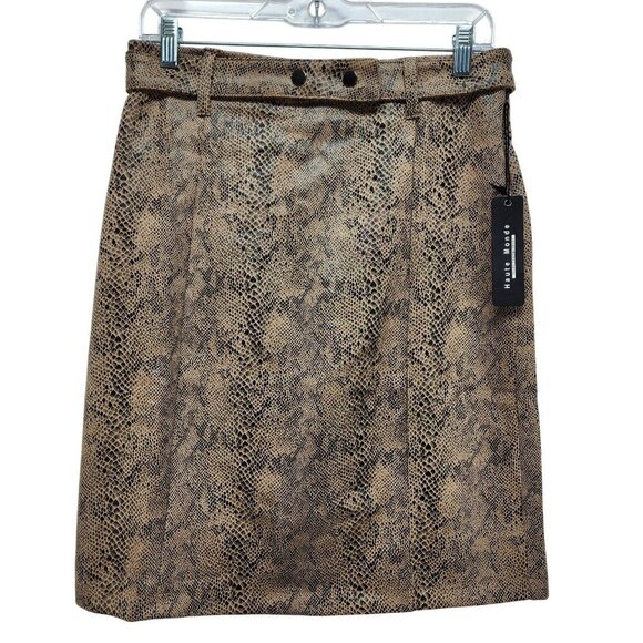 Haute Monde Womens Snake Print Faux Suede Mini Skirt Belt Loops Size L - Picture 1 of 7